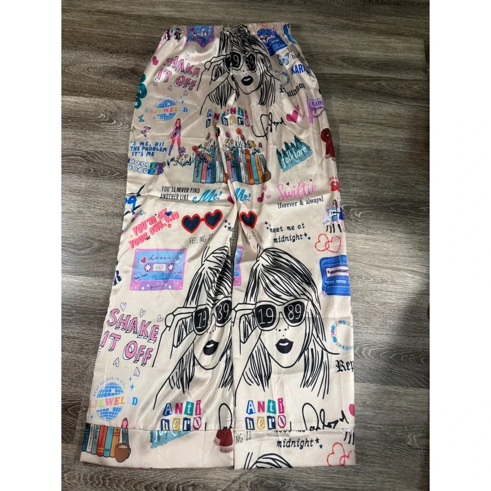 Taylor Swift Eras Tour Inspired Pajama Pants Swiftie Satin Lounge Bottoms Medium